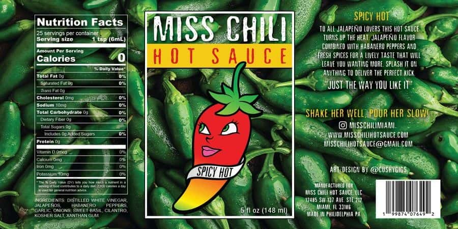 Miss Chili Spicy Hot jalapeno habanero label artwork